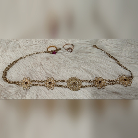 Jewelry - Elegant Gold Floral Bracelet and Ring Set